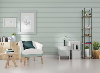 Fototapeta na wymiar Mock up poster frame in modern interior background, living room, Scandinavian style, 3D render
