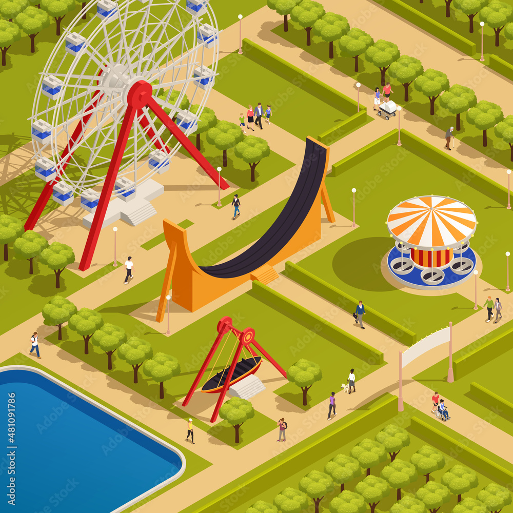 Wall mural amusement park isometric