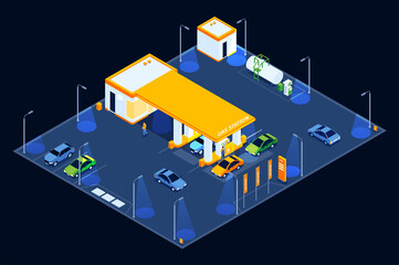 Night Gas Station Composition