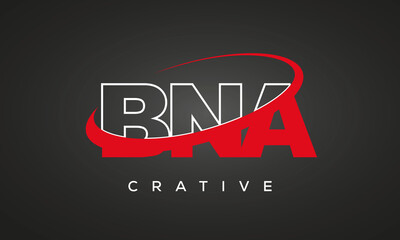 BNA creative letters logo with 360 symbol vector art template design