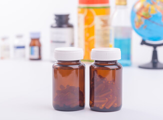 medicine bottles and pills