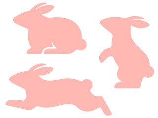 ピンクのウサギのシルエットセット