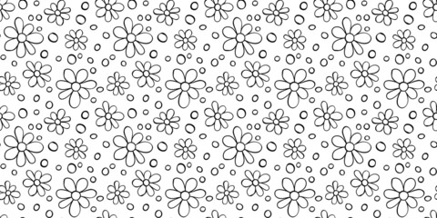 Vector simple primitive floral seamless pattern. Cute endless print with flowers drawn by hand. Sketch, doodle, scribble