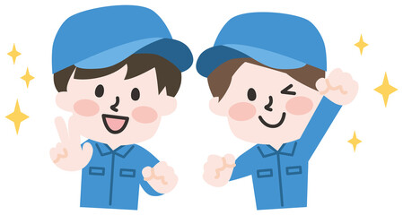 作業服を着た男性たち