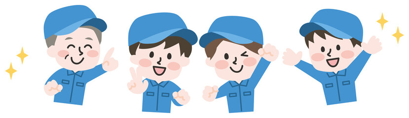 作業服を着た男性4人 