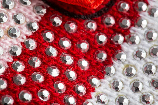 Red Holiday Clothes With Rhinestones And Bow, Close-up, Background