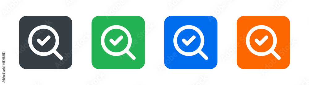 Aufkleber magnifying glass with check tick icon. validation icon isolated on white background.