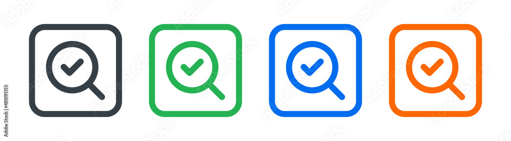 Poster magnifying glass with check mark icon. verified icon vector illustration.