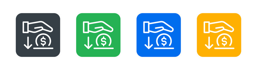 Hand saving dollar coin icon. Deposit icon symbol. Financial concept