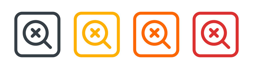 Magnifying glass icon and cross mark symbol.