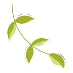 Abstract decorative branch with leaves. Folk floral ornament. Background pattern. Cute element of folk art. Flat cartoon clipart. Simple vector illustration for spring-summer. Vintage.