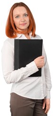 Female holding Ring Binder with documents