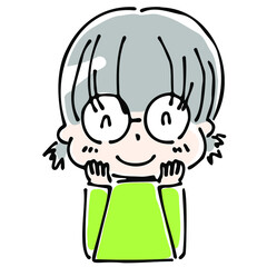 微笑むメガネっ子の上半身