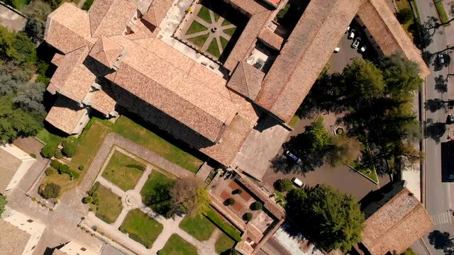 overhead Aerial shot of Abbey of Casamari from drone , Frosinone ,Lazio,Italy