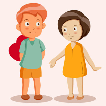 Boy presenting red heart to girl