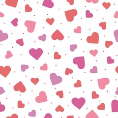 Cute red and pink hearts and dots. seamless pattern. lovely romantic background, fashionable print for Valentine's Day, textiles, wallpapers, banners - vector 