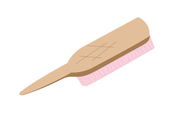 Vector wooden cleaning brush in cartoon style isolated on white background. Cleaning tools. Illustration for a cleaning company