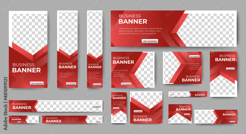 Poster abstract banner design web template set, horizontal header web banner. modern gradient red cover hea