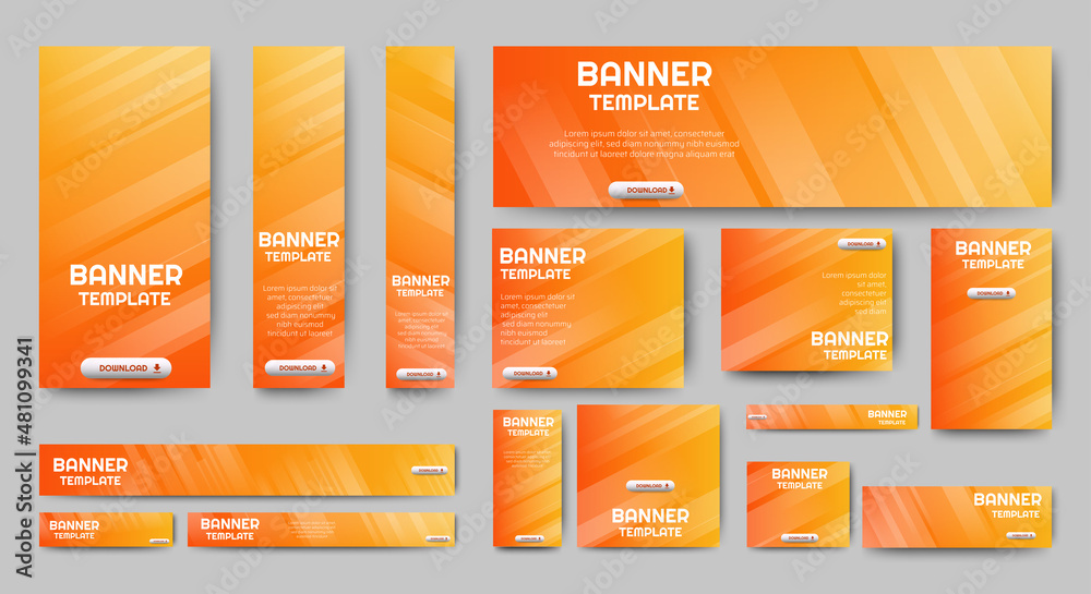 Canvas Prints modern orange banner design web template set, horizontal header web banner. gradient yellow cover he