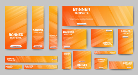 Modern Orange banner design web template Set, Horizontal header web banner. Gradient yellow cover header background for website design, Social Media Cover ads banner, flyer, invitation card