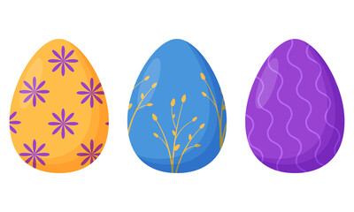 Set of colorful decorated Easter eggs isolated on a white background. Spring holiday. Happy easter eggs. Seasonal celebration.