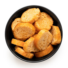 Bruschetta olive chips in a bowl.