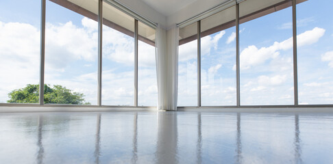 Obraz na płótnie Canvas Empty yoga studio and city view sky scenery, trees