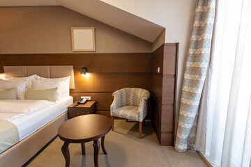 Interior of a empty hotel bedroom