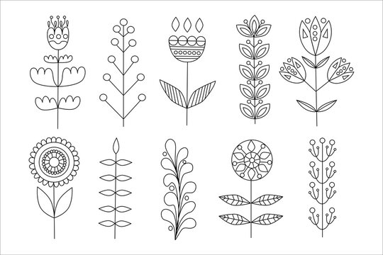 Set of flowers in the Scandinavian style. Vector illustration