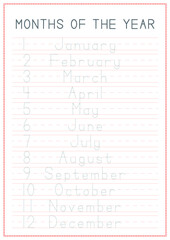 Children Tracing Page - Months of the Year