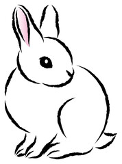 絵筆で描いた墨絵風のお洒落なウサギのイラスト 手描きのアナログ風イラスト ベクター 
