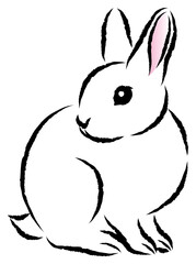 絵筆で描いた墨絵風のお洒落なウサギのイラスト 手描きのアナログ風イラスト ベクター