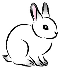 絵筆で描いた墨絵風のお洒落なウサギのイラスト 手描きのアナログ風イラスト ベクター