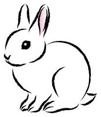 絵筆で描いた墨絵風のお洒落なウサギのイラスト 手描きのアナログ風イラスト ベクター