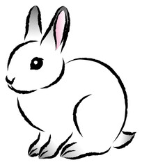 絵筆で描いた墨絵風のお洒落なウサギのイラスト 手描きのアナログ風イラスト ベクター