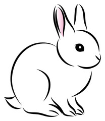 絵筆で描いた墨絵風のお洒落なウサギのイラスト 手描きのアナログ風イラスト ベクター Clip art of a rabbit in ink painting style. Hand-drawn, analog-style illustrations vector