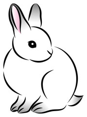 Obraz premium 絵筆で描いた墨絵風のお洒落なウサギのイラスト 手描きのアナログ風イラスト ベクター