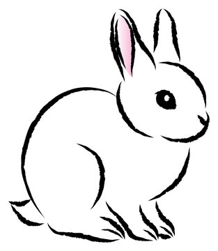 絵筆で描いた墨絵風のお洒落なウサギのイラスト 手描きのアナログ風イラスト ベクター Clip art of a rabbit in ink painting style. Hand-drawn, analog-style illustrations vector
