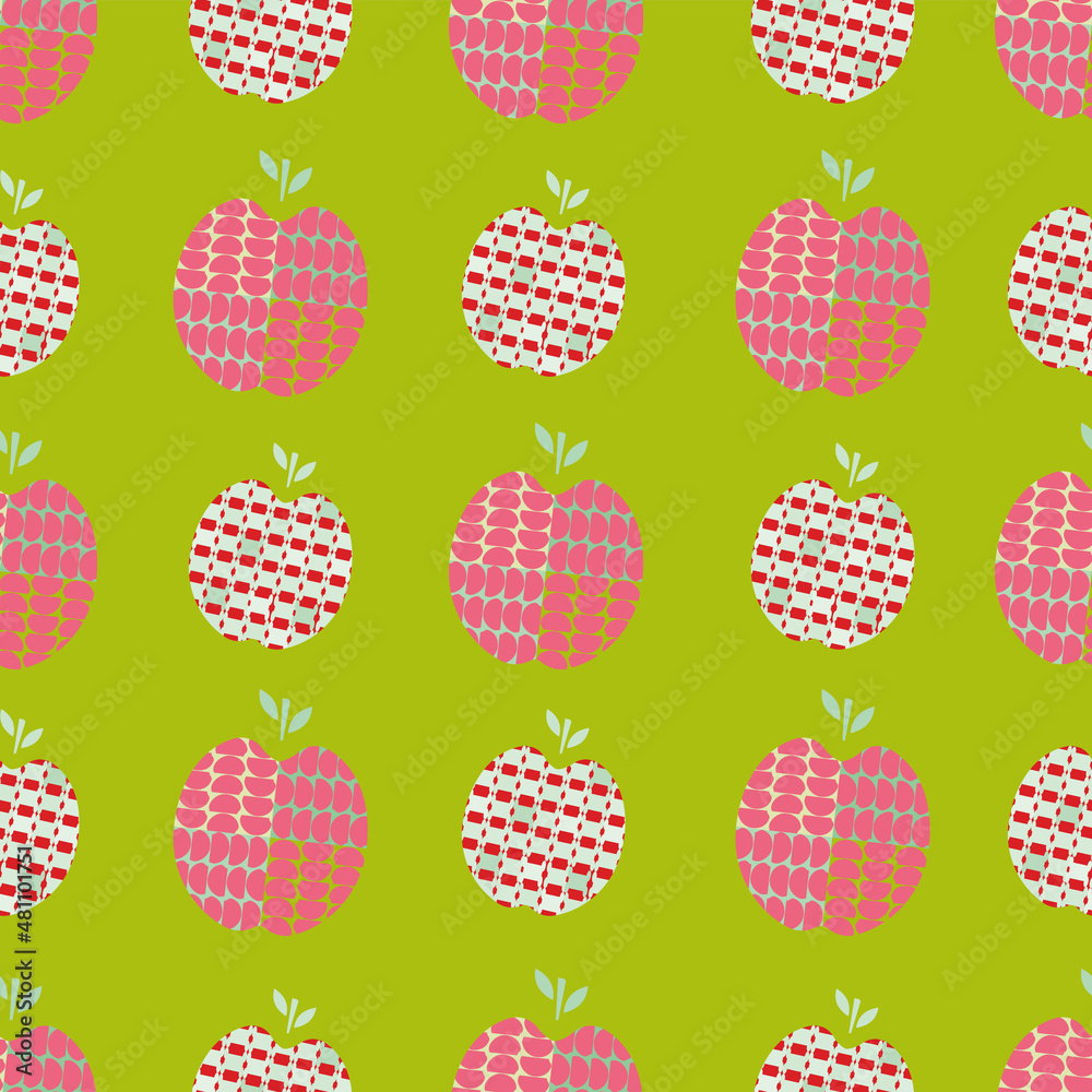 Poster colored apples filled with colorful ornaments vector seamless repeat pattern print background