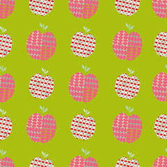 Colored apples filled with colorful ornaments vector seamless repeat pattern print background