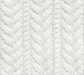 Double cable knitting stitch pattern, white yarn knitted clothes texture	