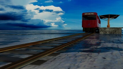 The 3d rendering nice train view with nice background ,with chinese character direct train from Jinlu to Green Island