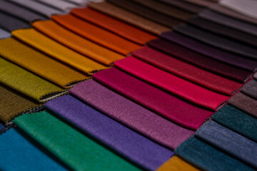 Samples of furniture fabrics.Multicolor fabric texture background.