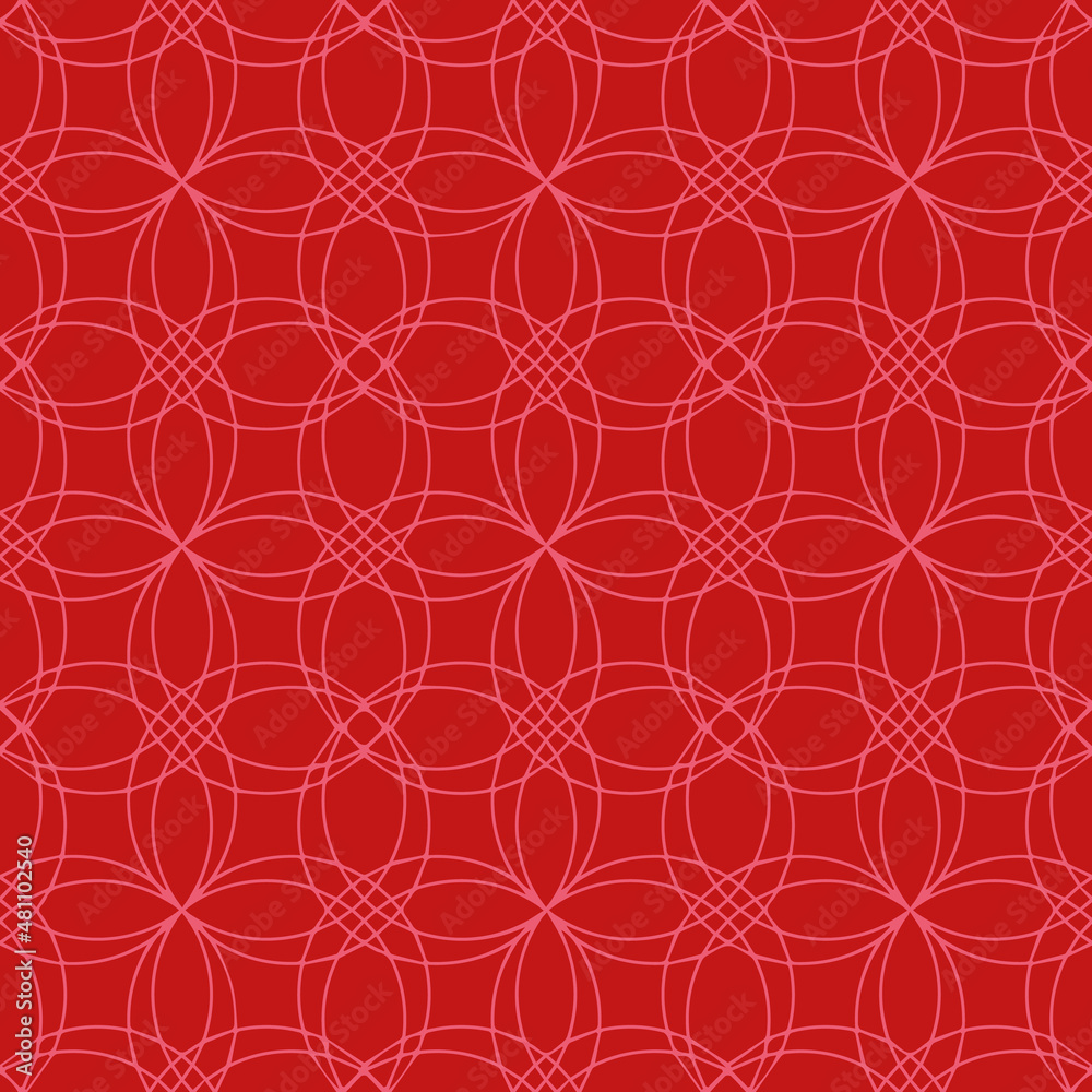 Poster pink thin circles on red background vector seamless repeat pattern print