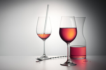 Glass of rose wine, wine drink.