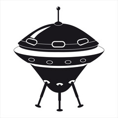 UFO icon, spacecraft of alien. Vector flat black color style