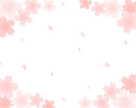 桜の背景イラスト　フレーム　春　さくら　装飾　枠　花　かわいい　素材　桜の花　満開　花びら　桜吹雪