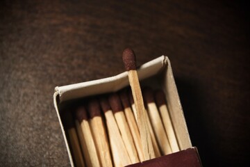 focused matches stick in a matchbox 