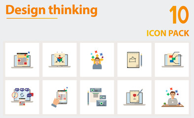 Design Thinking icon set. Collection of simple elements such as the digital graphics, prototype grid, solution tricks, sketching, vector illustration, ux design, design thunking.