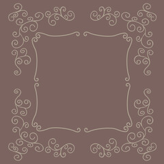 Vector curly frame with sinuous lines on a brown background